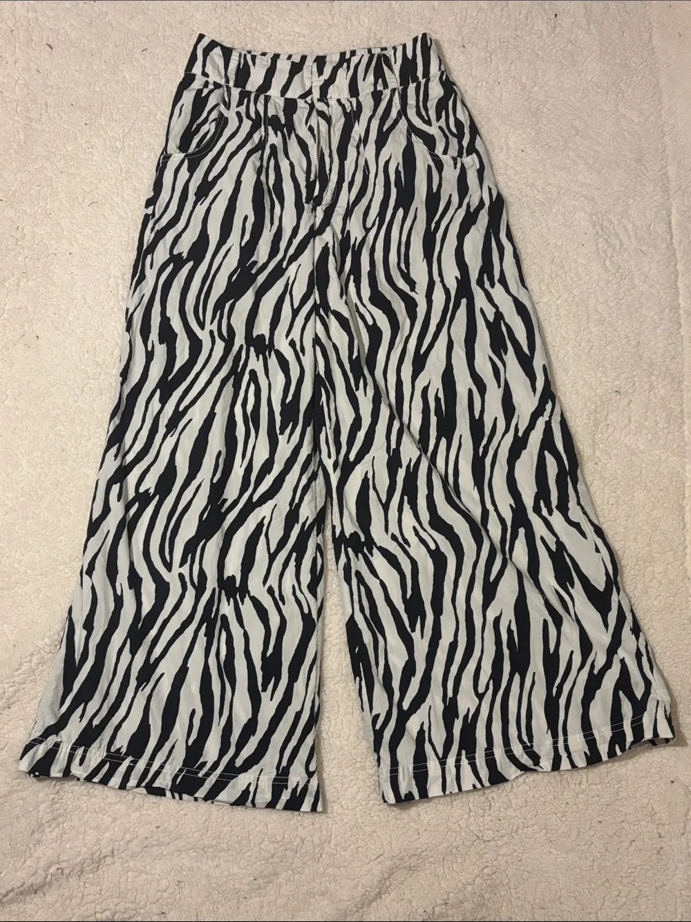 Free People Zebra-Print Wide Leg Crop Cotton Pants - Black & White